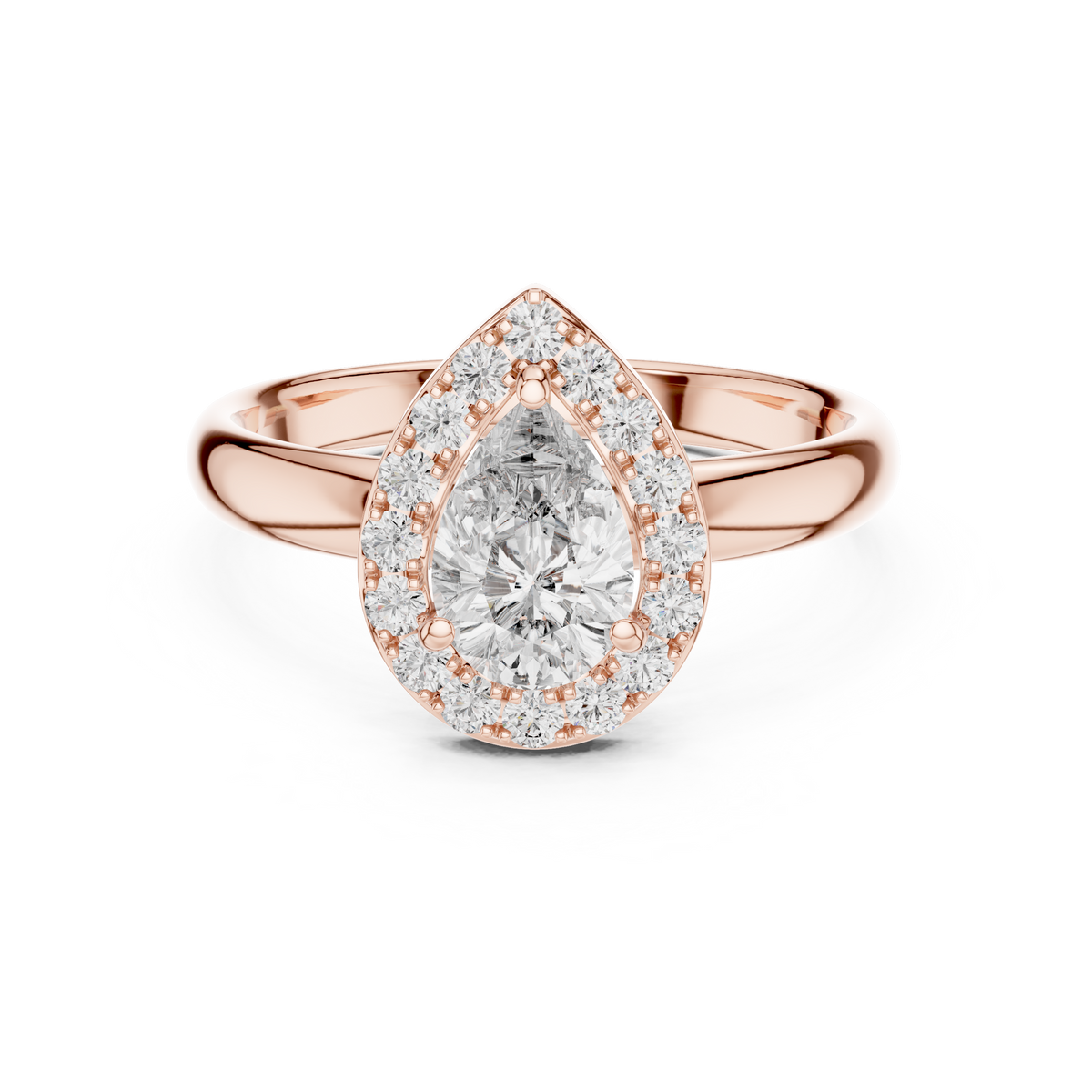 IGI Certified Pear Cut Lab Grown Diamond Halo Engagement Ring, Rose Gold