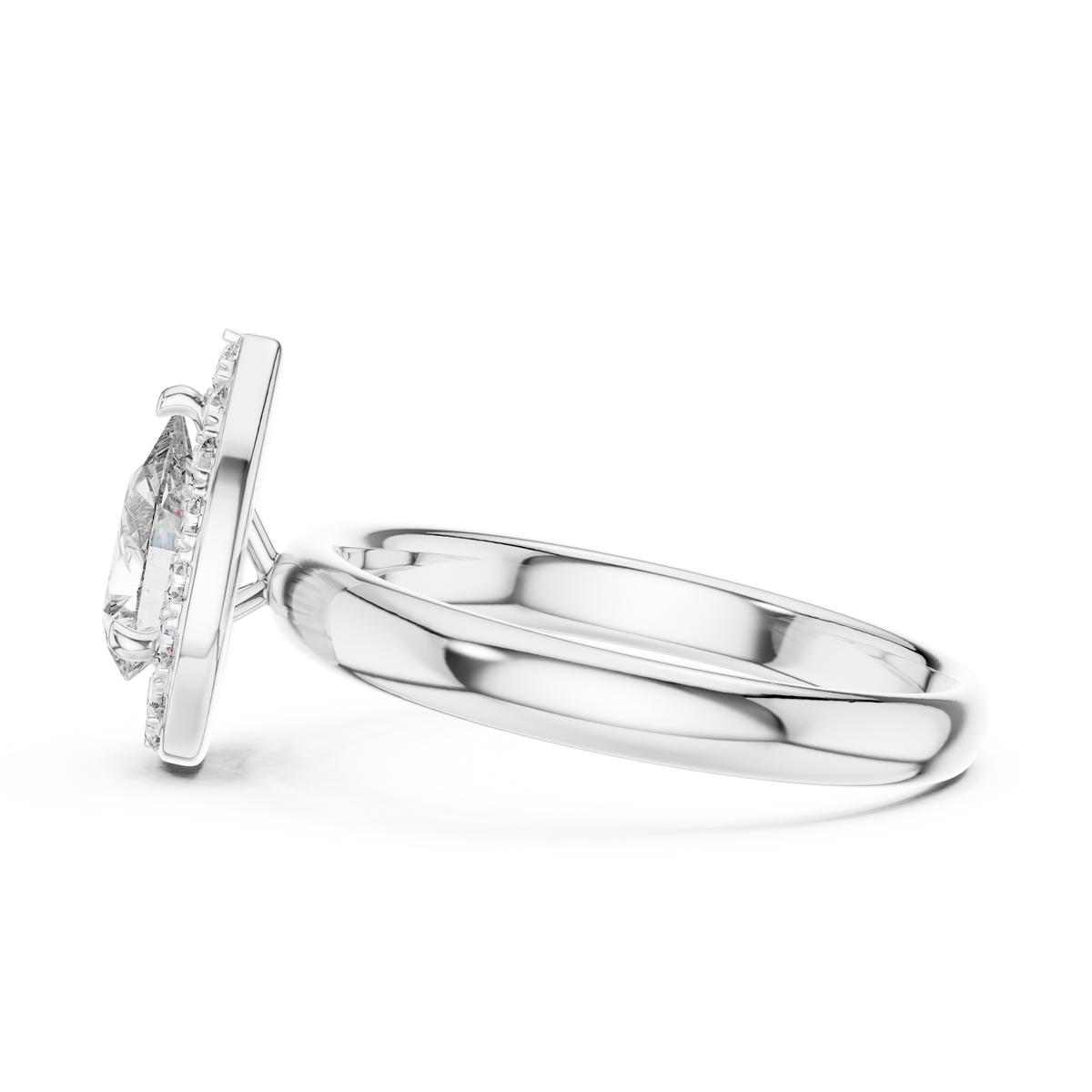 IGI Certified Pear Cut Lab Grown Diamond Halo Engagement Ring, White Gold