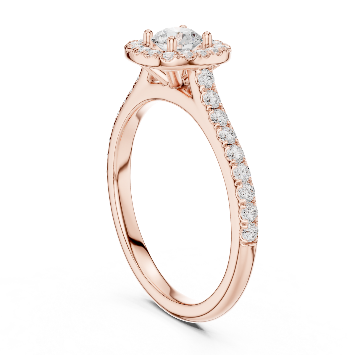 Round Halo Lab Grown Diamond Casual Ring, Rose Gold