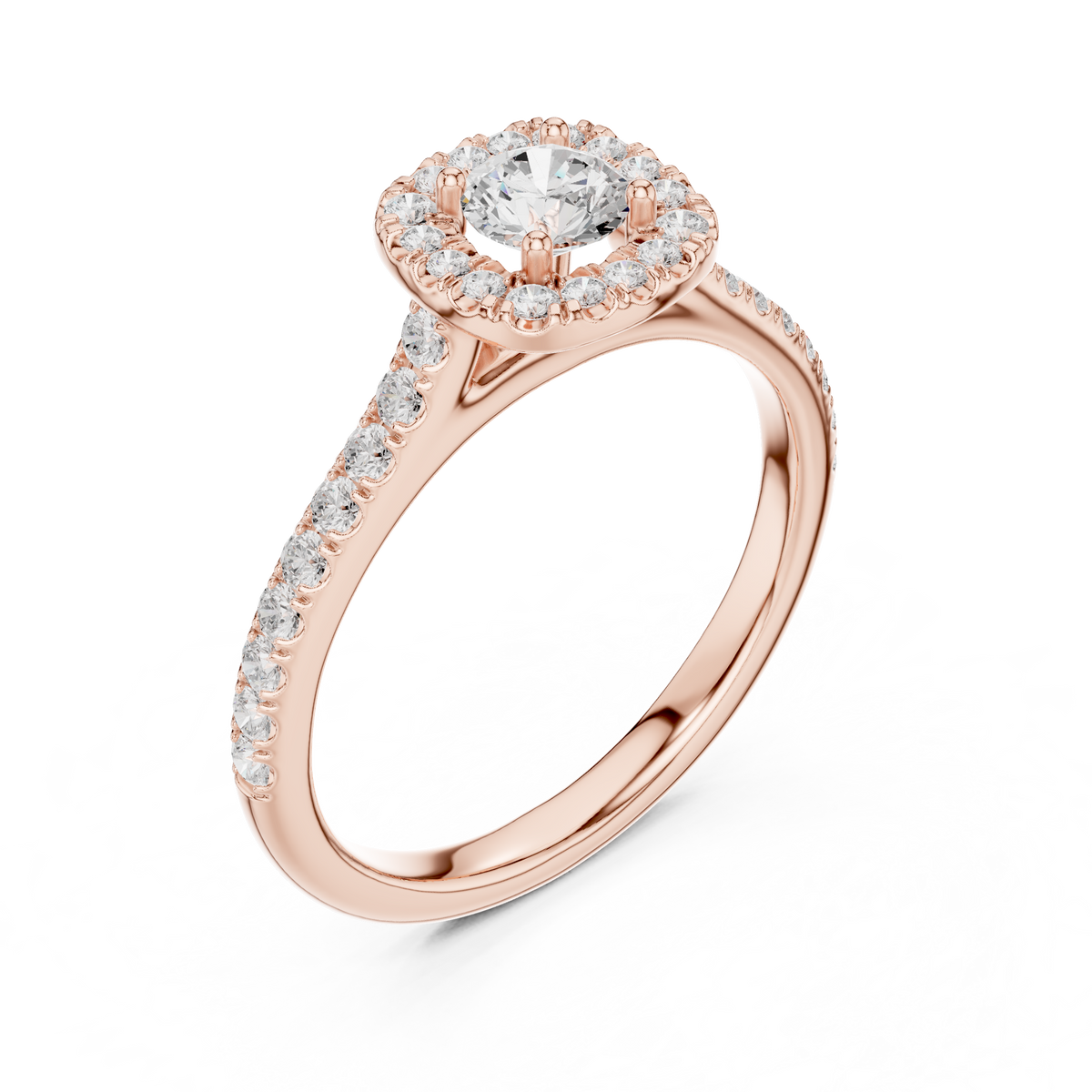 Round Halo Lab Grown Diamond Casual Ring, Rose Gold