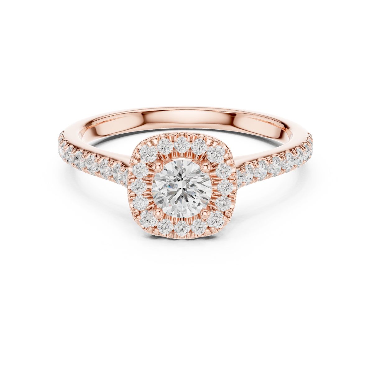 Round Halo Lab Grown Diamond Casual Ring, Rose Gold