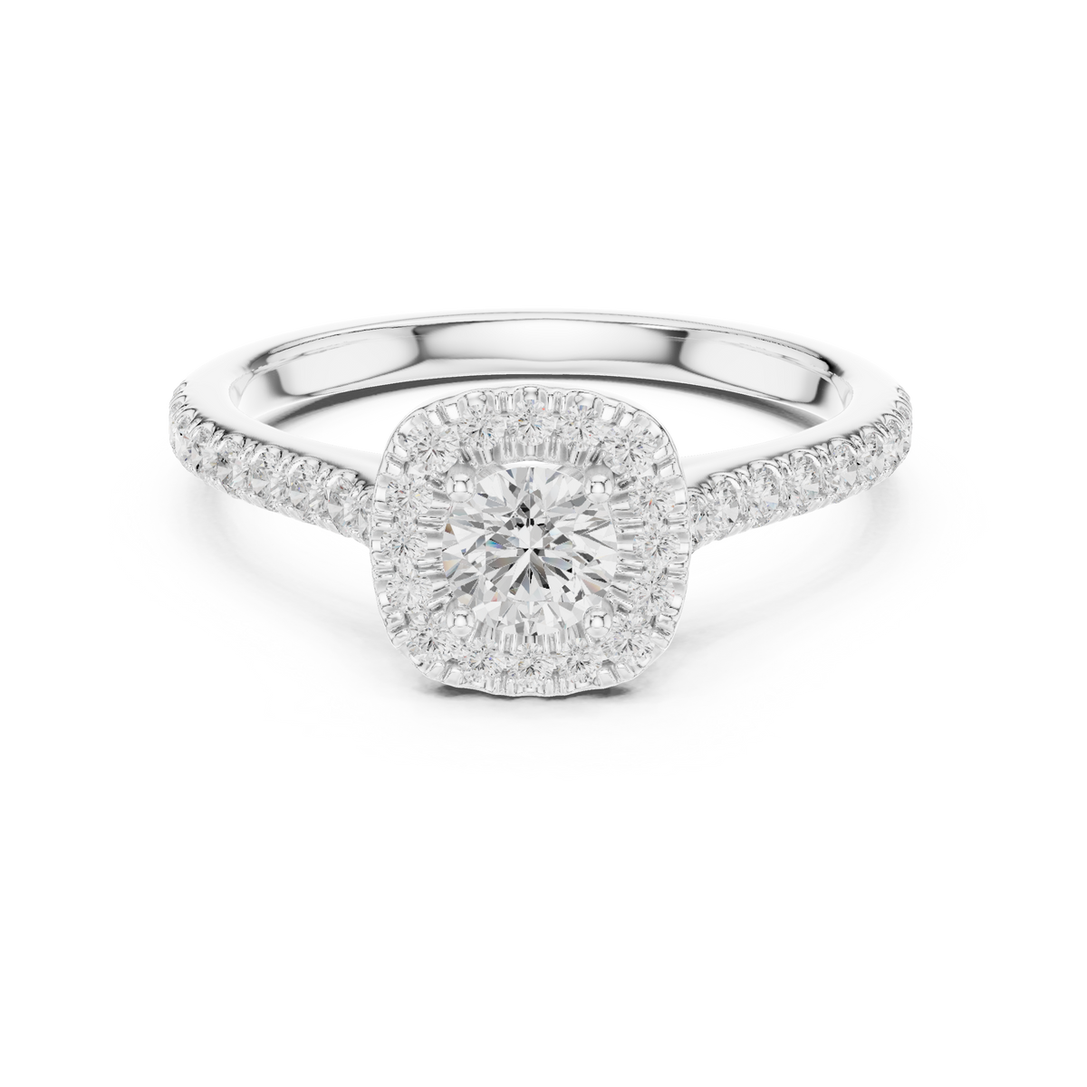 Round Halo Lab Grown Diamond Casual Ring, White Gold