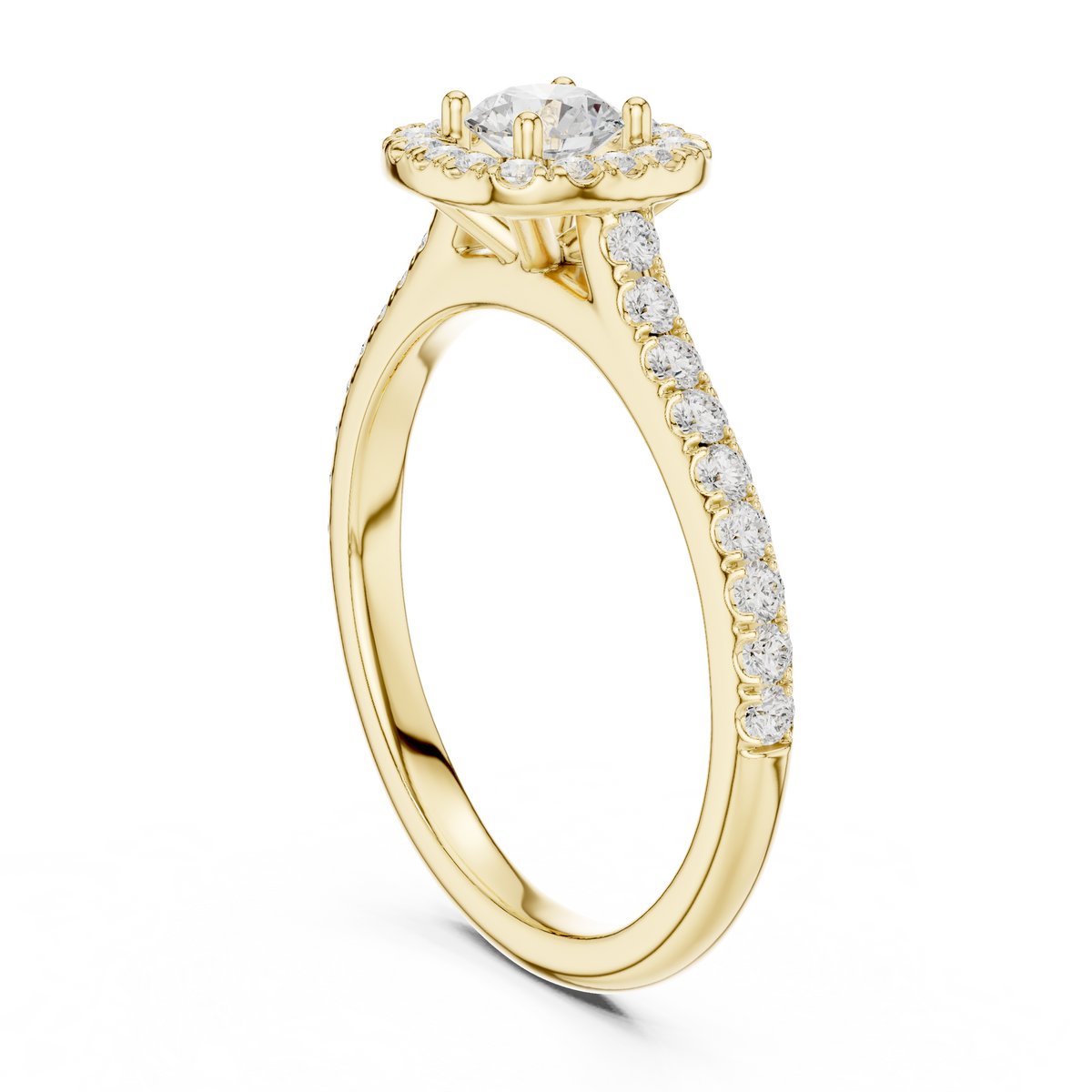 Round Halo Lab Grown Diamond Casual Ring, Yellow Gold