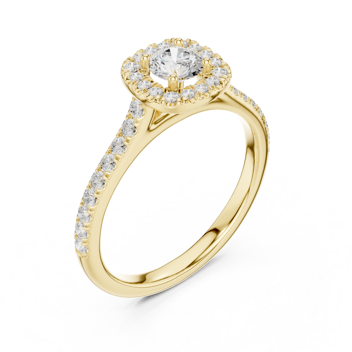 Round Halo Lab Grown Diamond Casual Ring, Yellow Gold