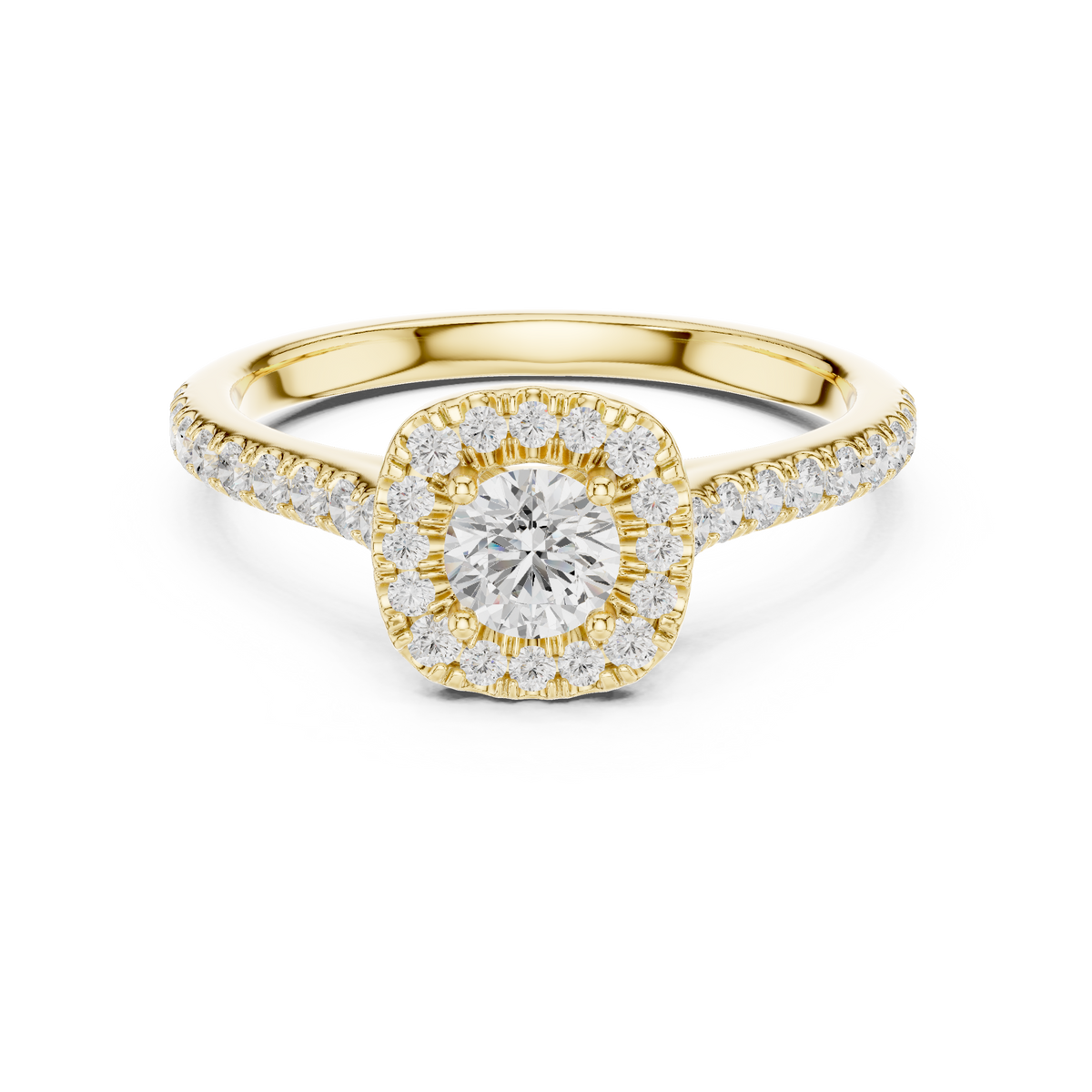Round Halo Lab Grown Diamond Casual Ring, Yellow Gold