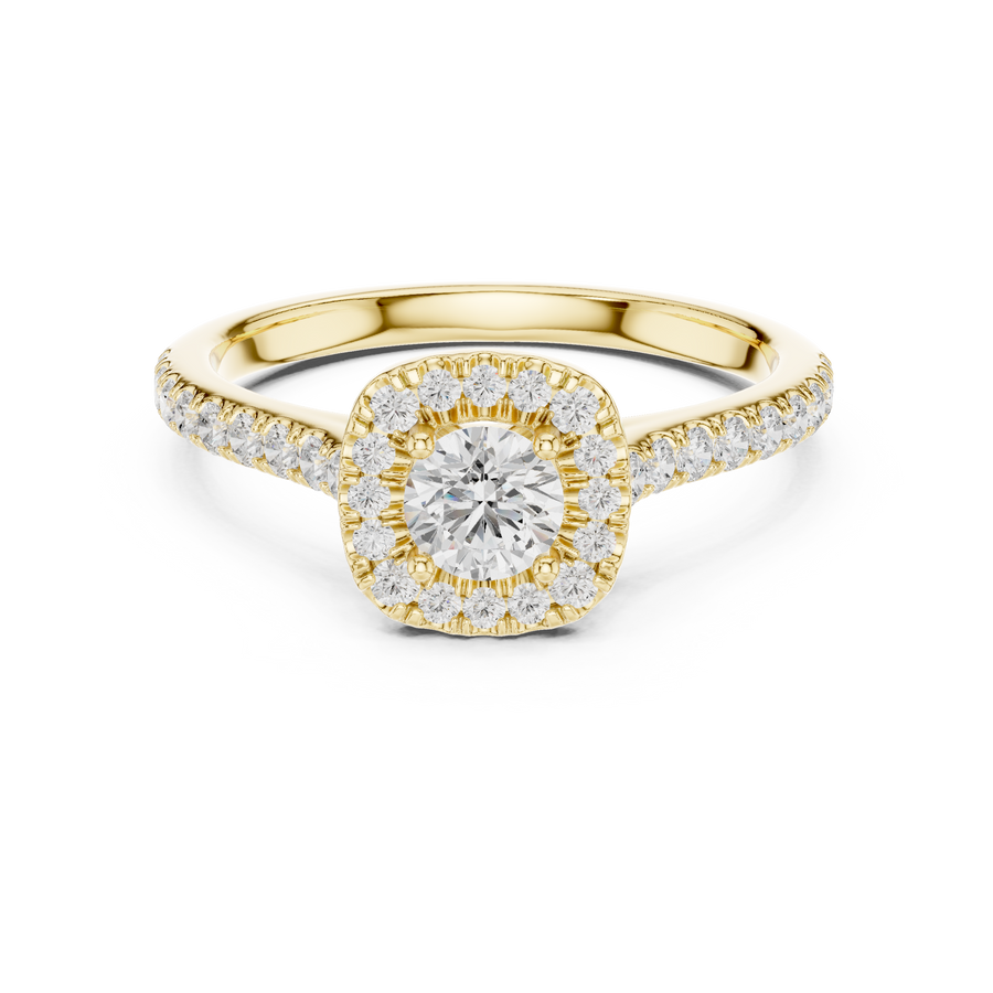 Round Halo Lab Grown Diamond Casual Ring, Yellow Gold