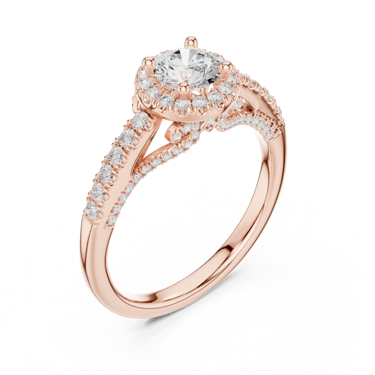 IGI Certified Round Halo Lab-Grown Diamond Anniversary Ring, Rose Gold