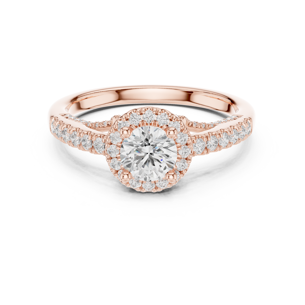 IGI Certified Round Halo Lab-Grown Diamond Anniversary Ring, Rose Gold
