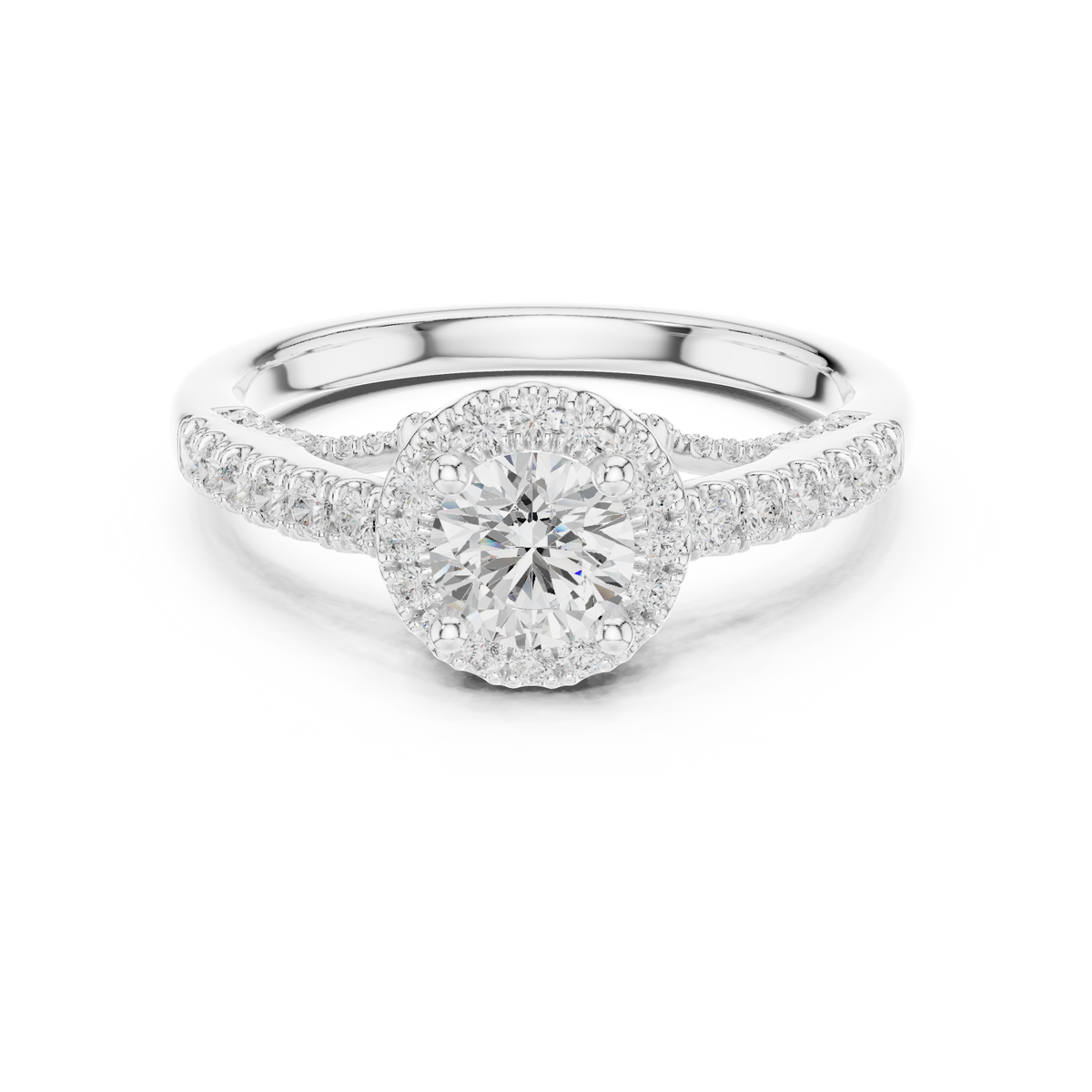 IGI Certified Round Halo Lab-Grown Diamond Anniversary Ring, White Gold