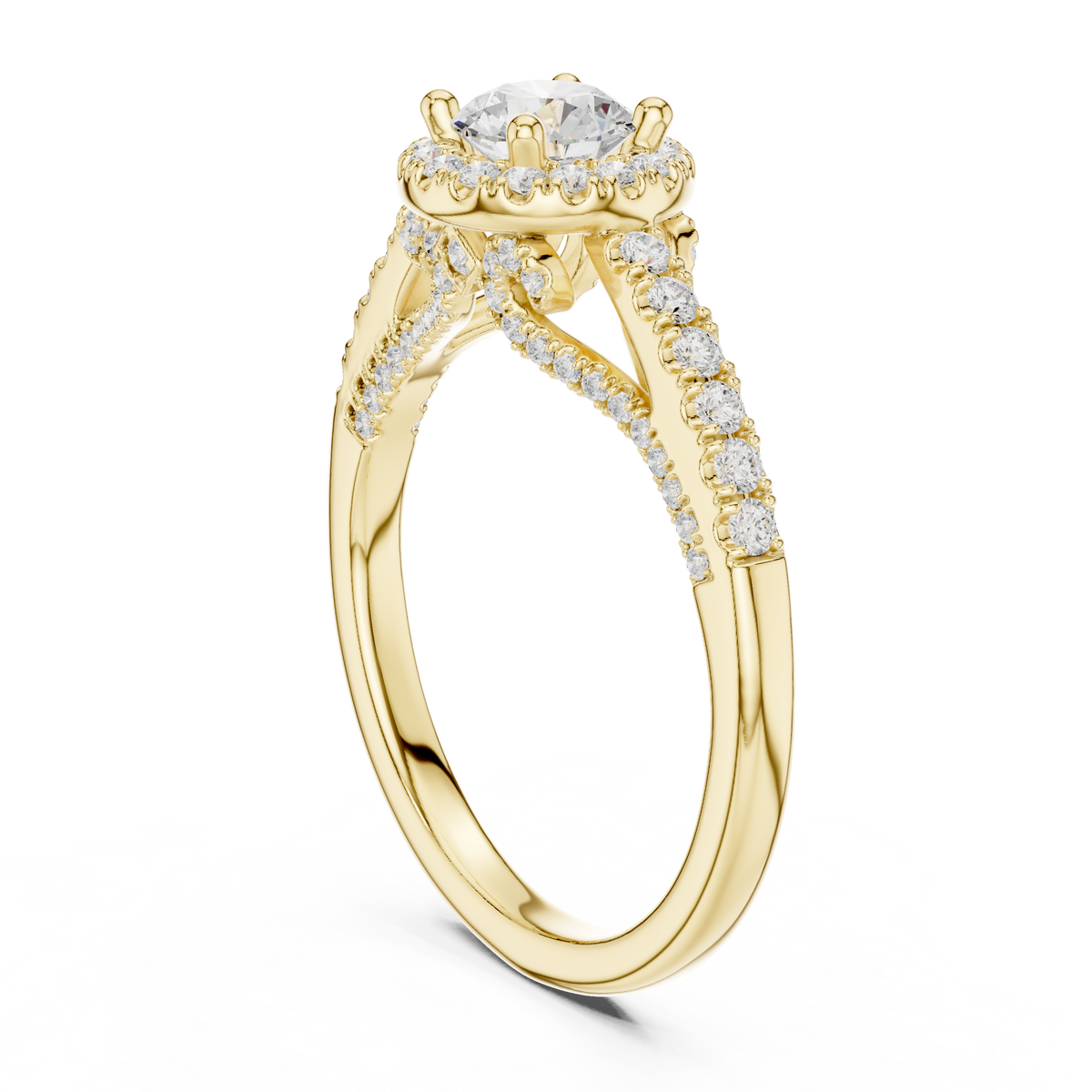 IGI Certified Round Halo Lab-Grown Diamond Anniversary Ring, Yellow Gold