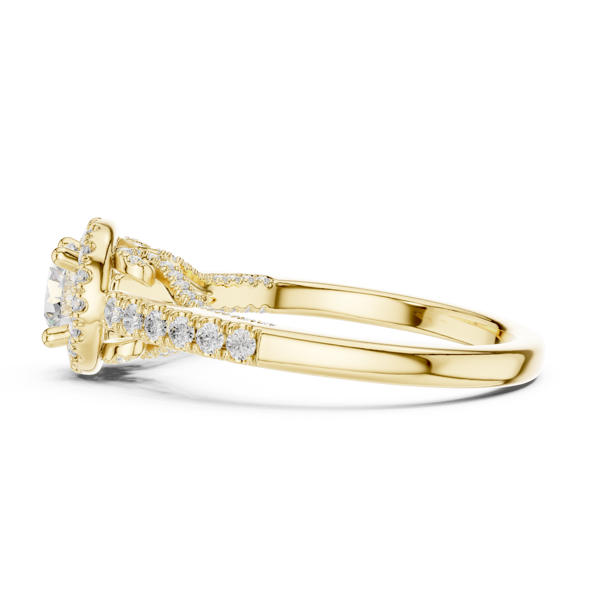 IGI Certified Round Halo Lab-Grown Diamond Anniversary Ring, Yellow Gold
