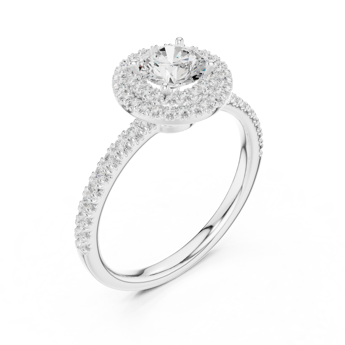 Round Double Halo Lab Grown Diamond Proposal Ring, White Gold