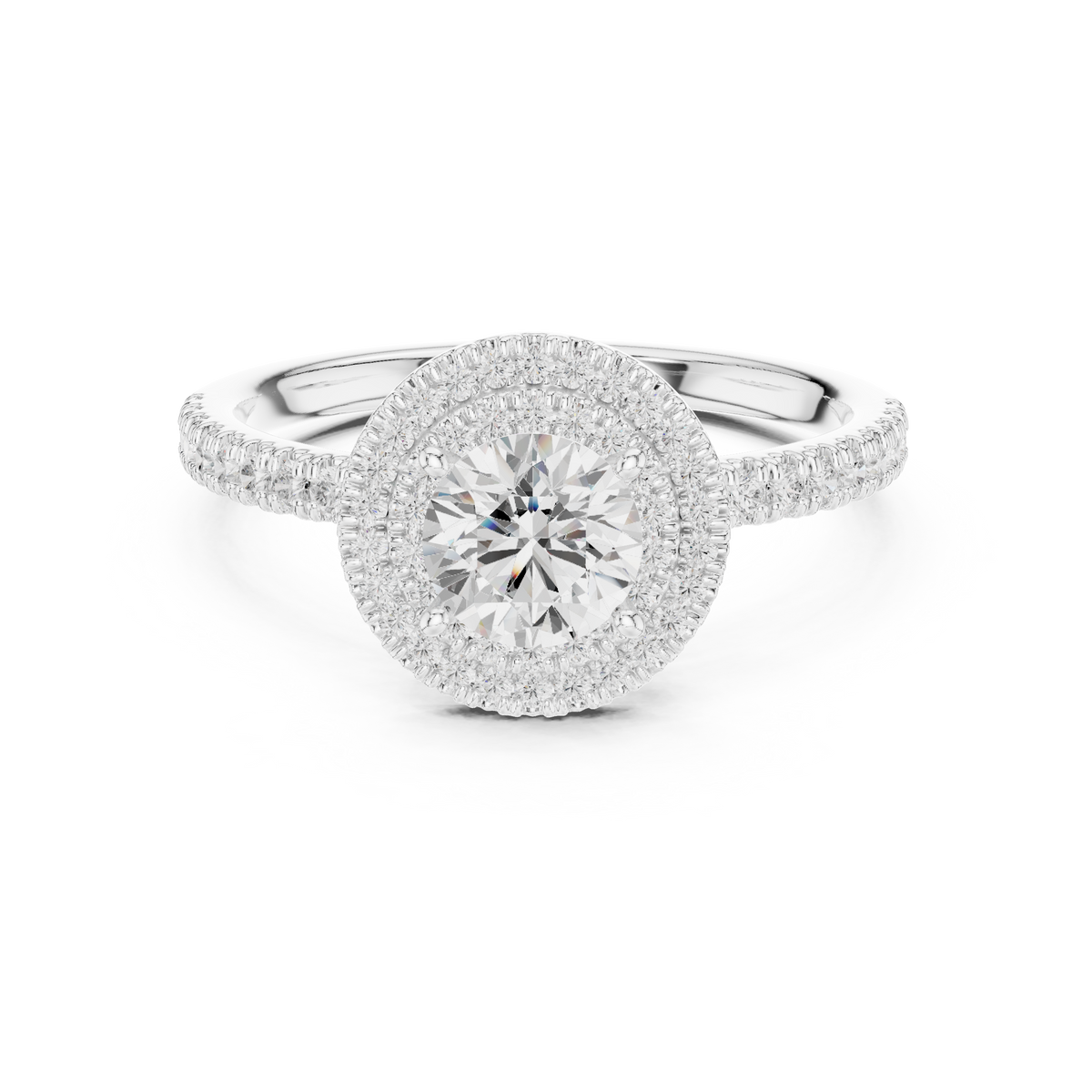 Round Double Halo Lab Grown Diamond Proposal Ring, White Gold