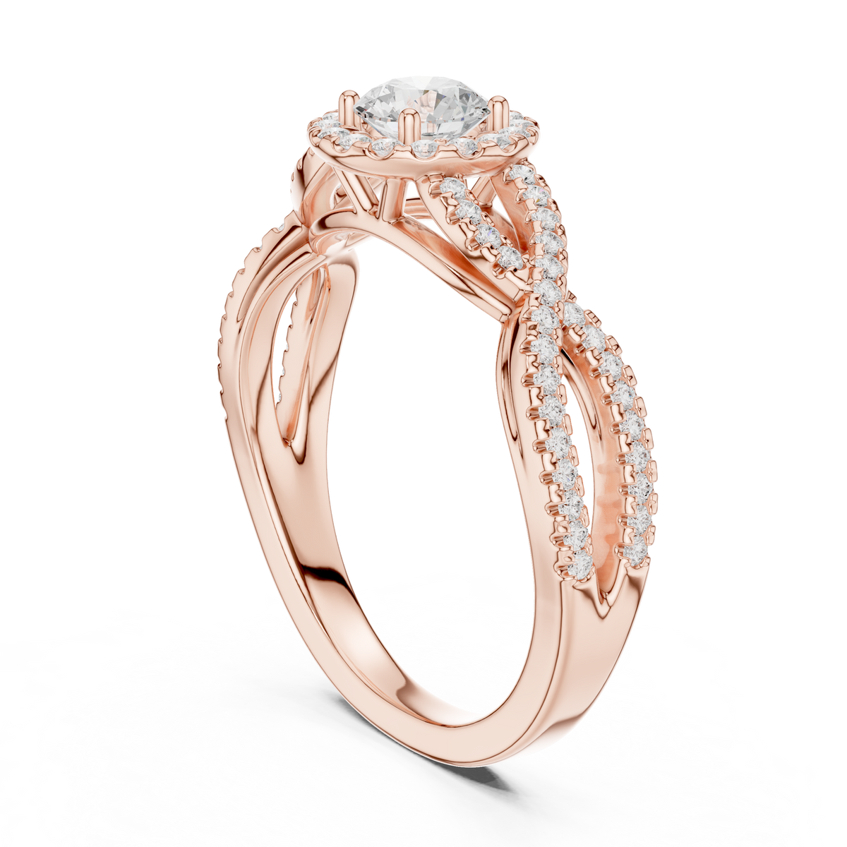 IGI Certified Round Halo Lab Grown Diamond Office Wear Ring, Rose Gold