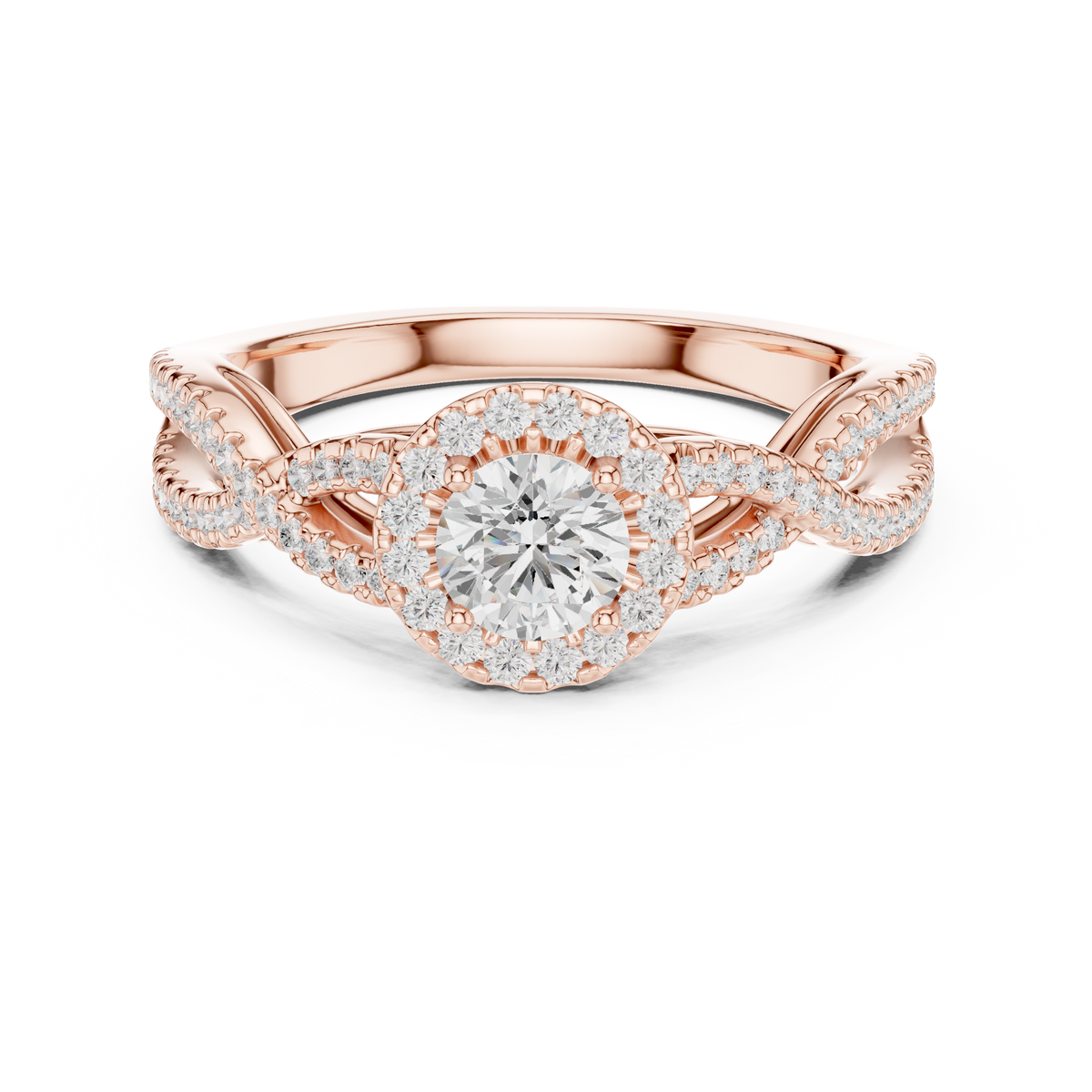 IGI Certified Round Halo Lab Grown Diamond Office Wear Ring, Rose Gold