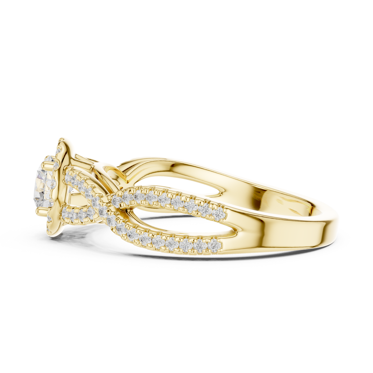 IGI Certified Round Halo Lab Grown Diamond Office Wear Ring, Yellow Gold
