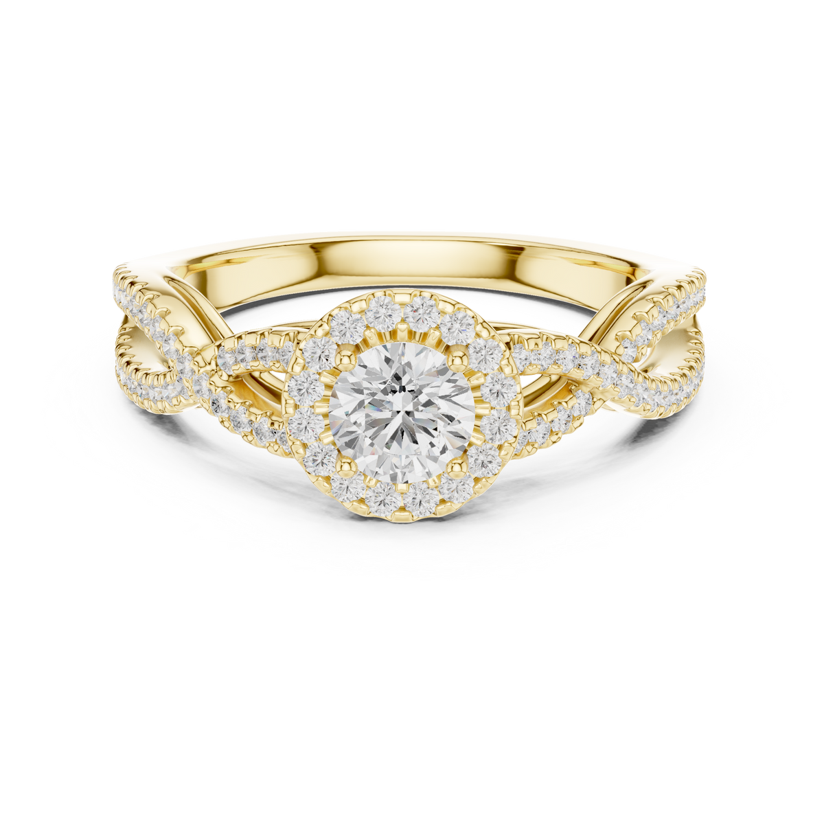 IGI Certified Round Halo Lab Grown Diamond Office Wear Ring, Yellow Gold