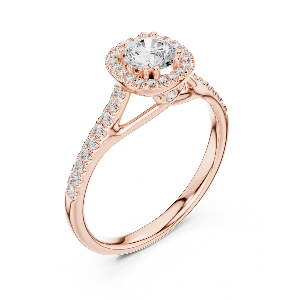 Round Halo Lab Grown Diamond Cocktail Ring, Rose Gold
