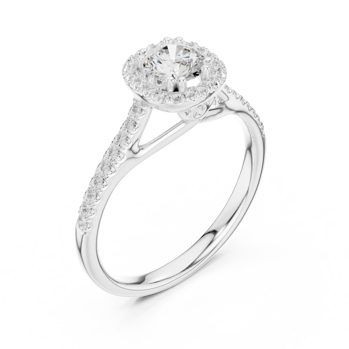 Round Halo Lab Grown Diamond Cocktail Ring, White Gold