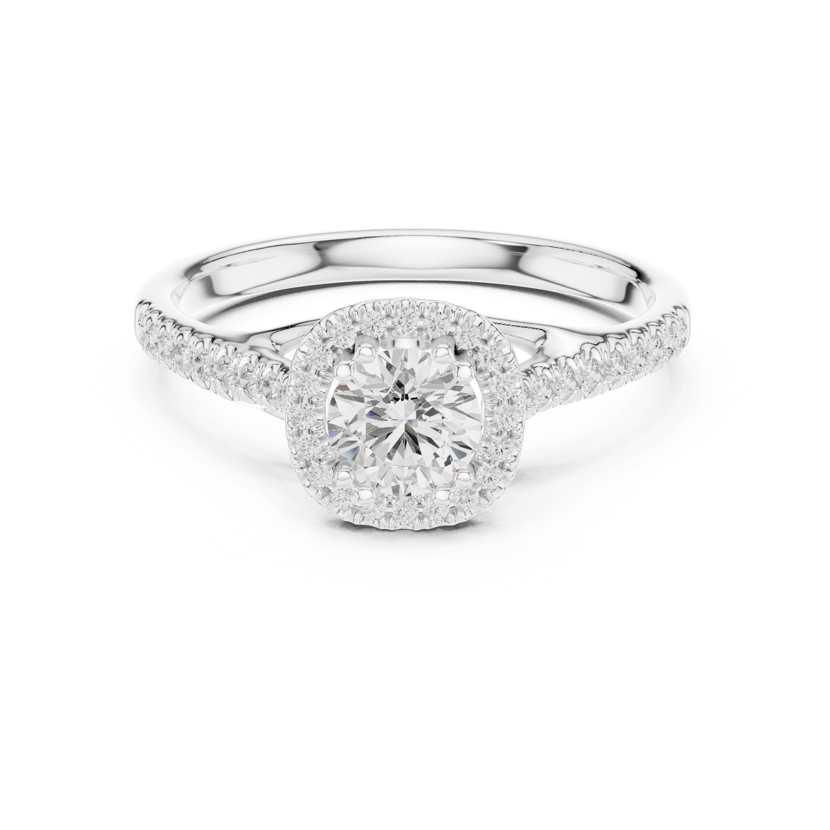 Round Halo Lab Grown Diamond Cocktail Ring, White Gold
