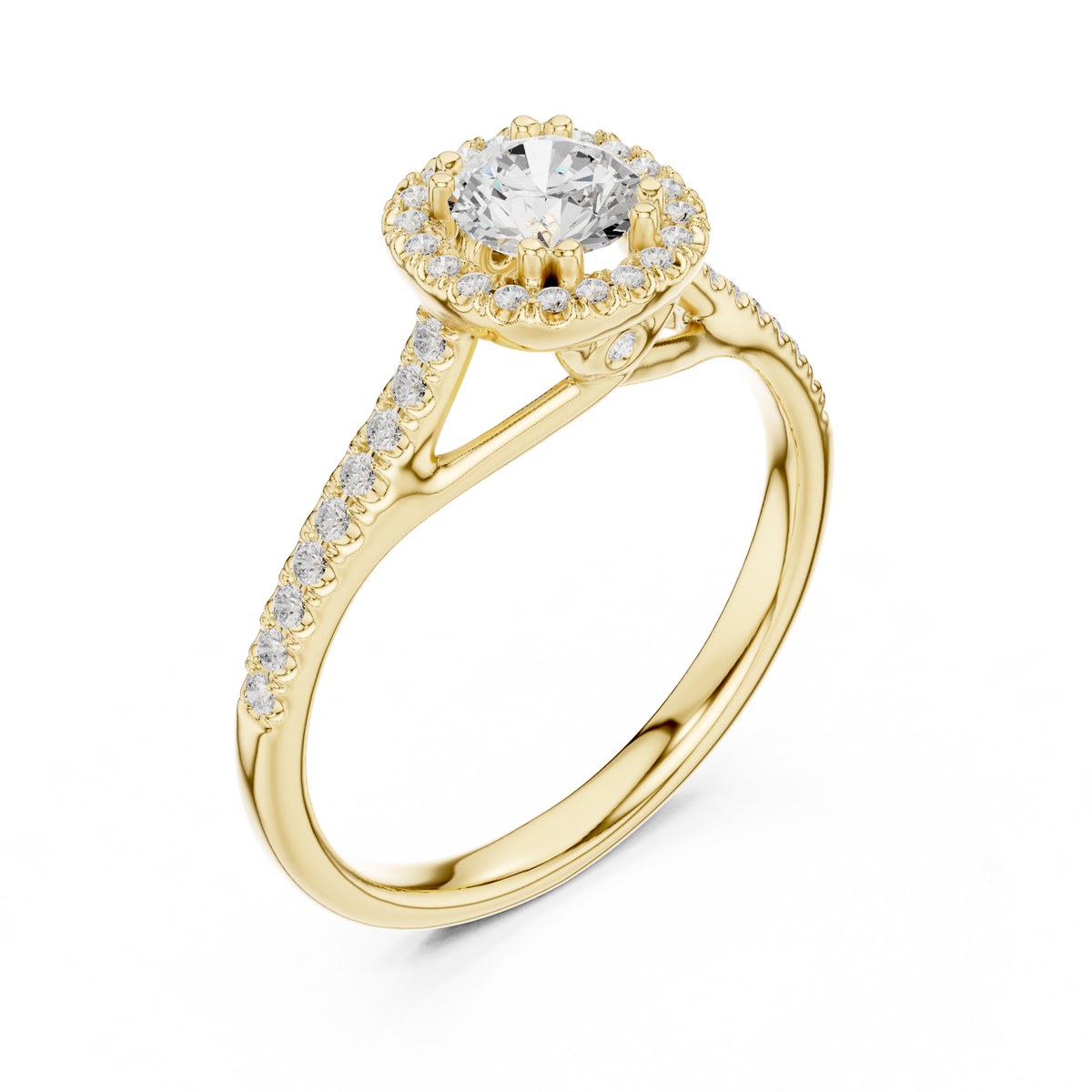 Round Halo Lab Grown Diamond Cocktail Ring, Yellow Gold