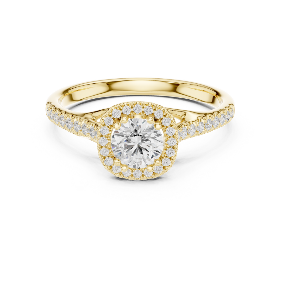 Round Halo Lab Grown Diamond Cocktail Ring, Yellow Gold