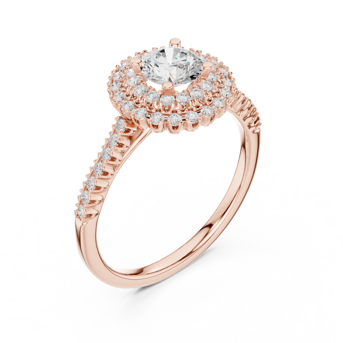 Round Double Halo Lab-Grown Diamond Casual Ring, Rose Gold