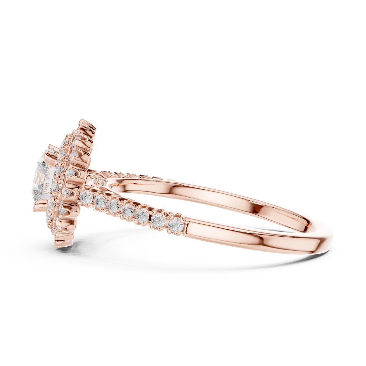 Round Double Halo Lab-Grown Diamond Casual Ring, Rose Gold