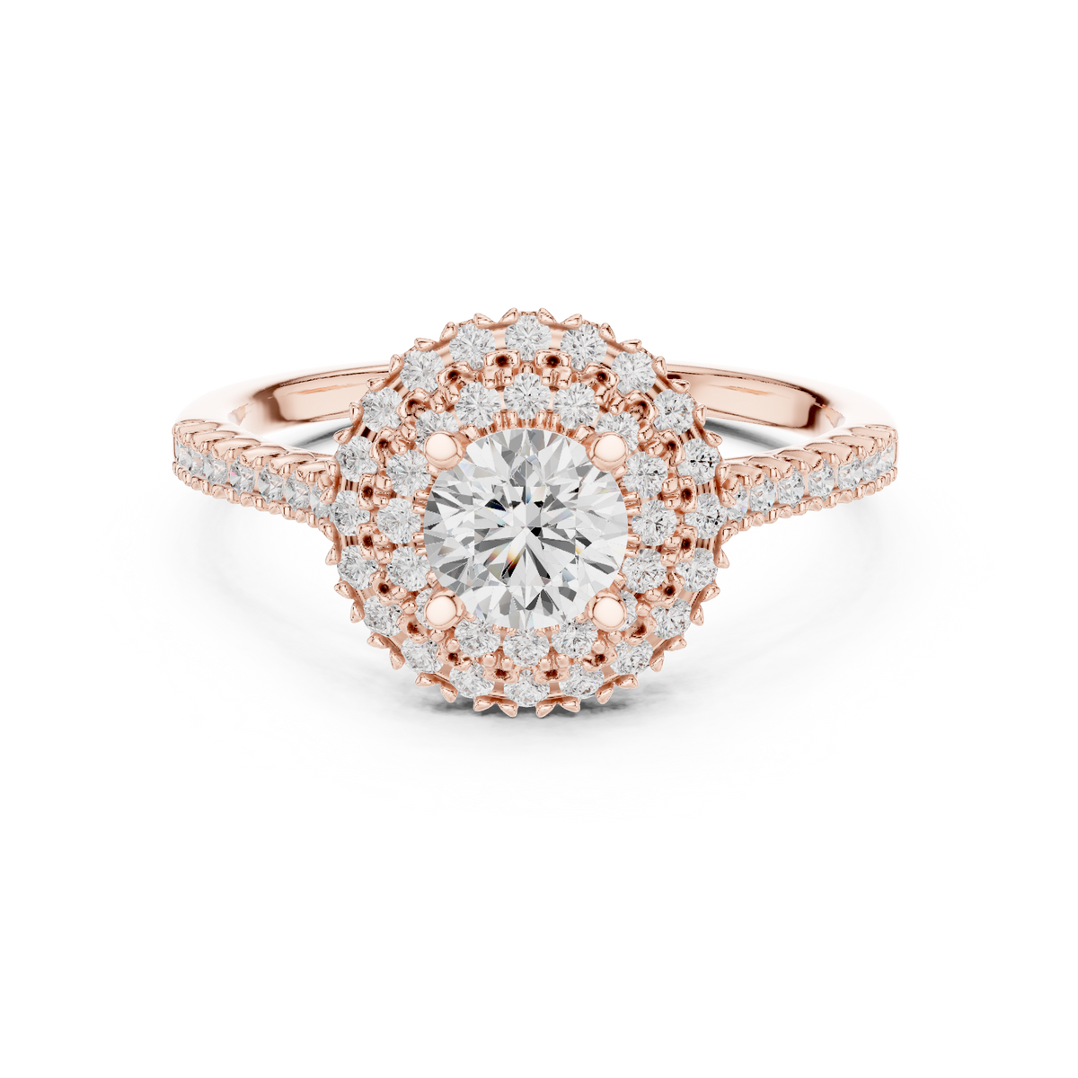 Round Double Halo Lab-Grown Diamond Casual Ring, Rose Gold