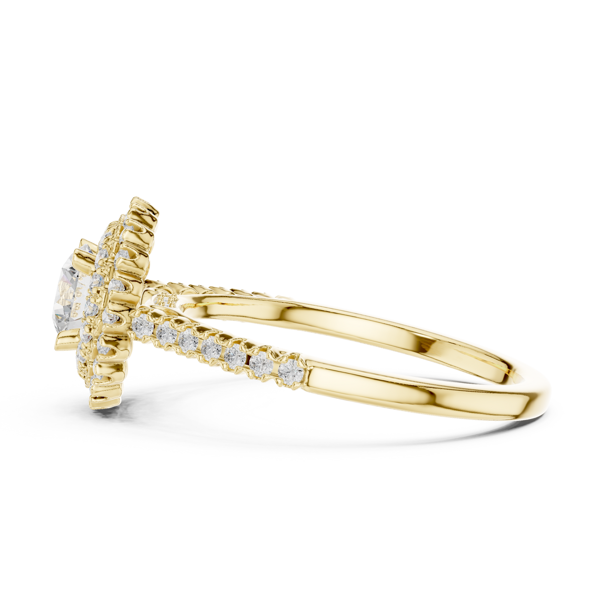 Round Double Halo Lab-Grown Diamond Casual Ring, Yellow Gold
