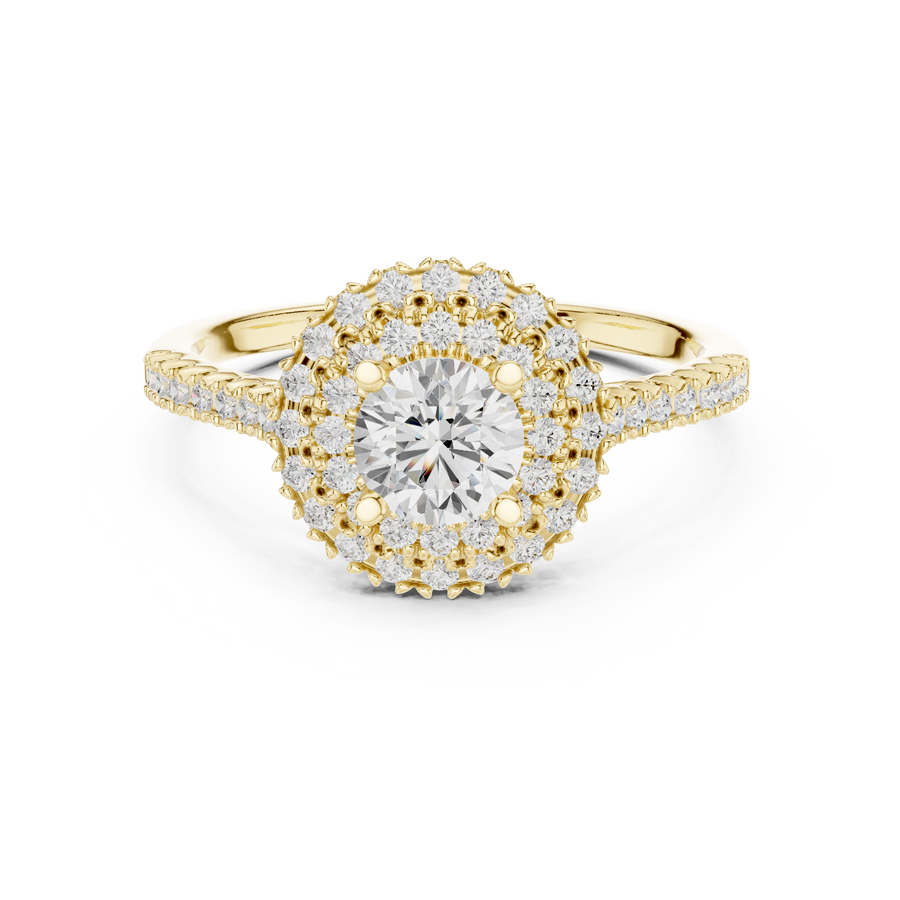 Round Double Halo Lab-Grown Diamond Casual Ring, Yellow Gold
