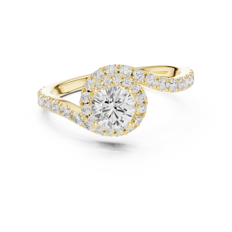 IGI Certified Round Lab-Grown Diamond Twisted Halo Ring, Yellow Gold