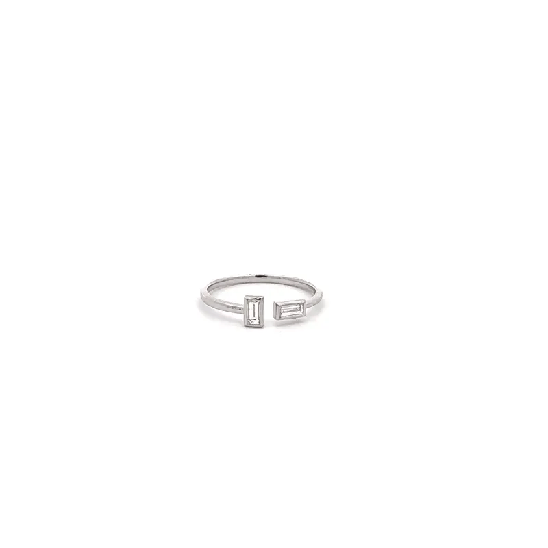 Silver ring with geometric design on a white background