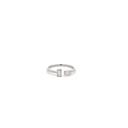 Silver ring with geometric design on a white background