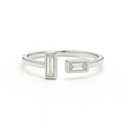 Lab Grown Baguette Cut Diamond Open Cuff Ring 
