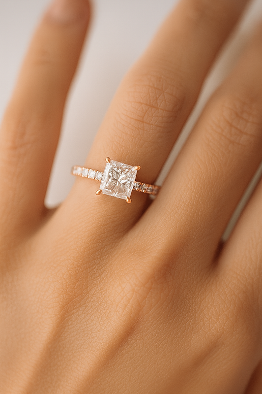lab grown princess diamond band ring hand 