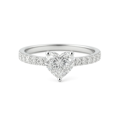 Lab Grown Heart Diamond Band Ring In 14k Gold r53