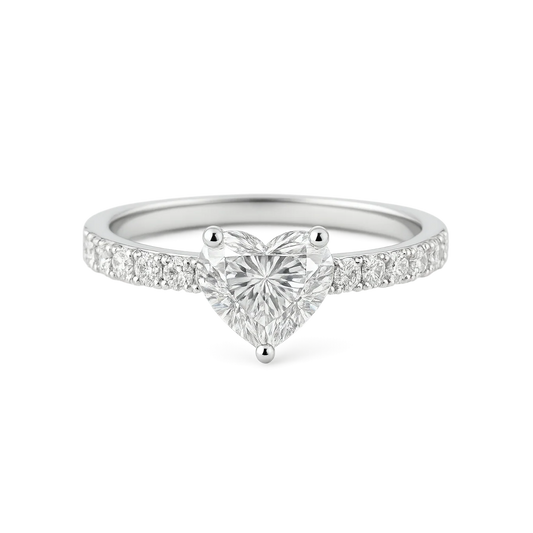 Lab Grown Heart Diamond Band Ring In 14k Gold r53