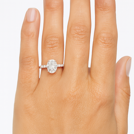 Lab Grown Oval Diamond Band Ring r56 in finger