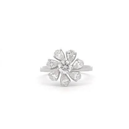 Lab Grown Round & Pear Diamond Flower Ring