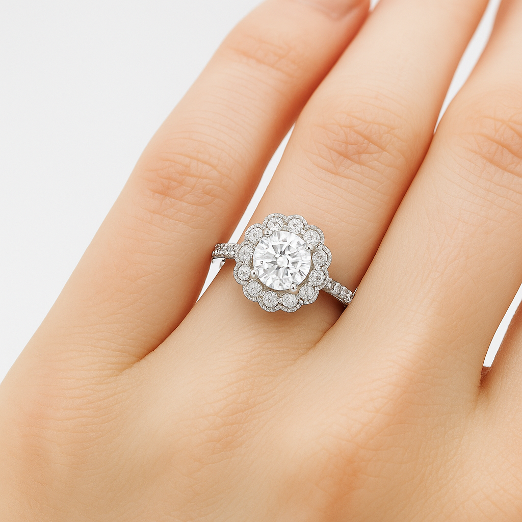Queen's Cocktail Crown Lab Grown Diamond Ring on hand
