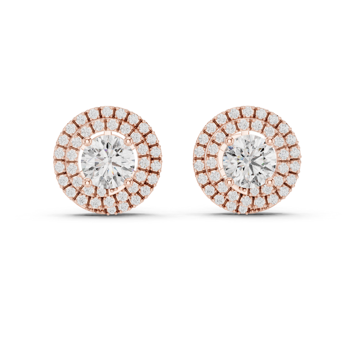 IGI Certified 3.42 CT Double Halo Lab Grown Diamond Stud Earrings, Rose Gold