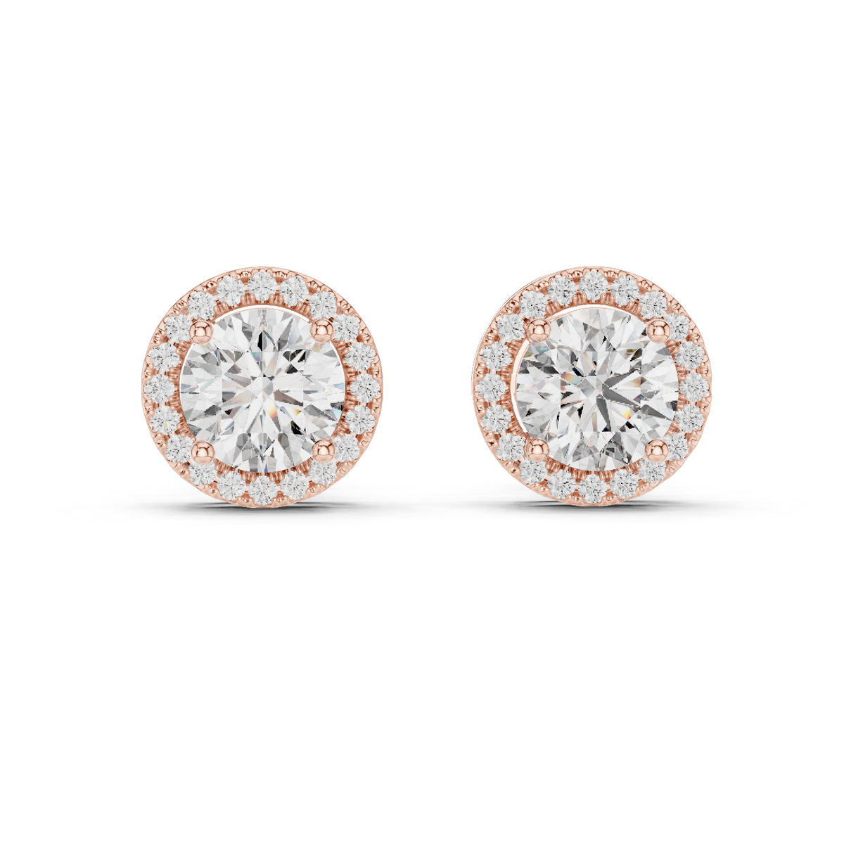 2.98 CT Round Halo Lab Grown Diamond Earstuds, Rose Gold