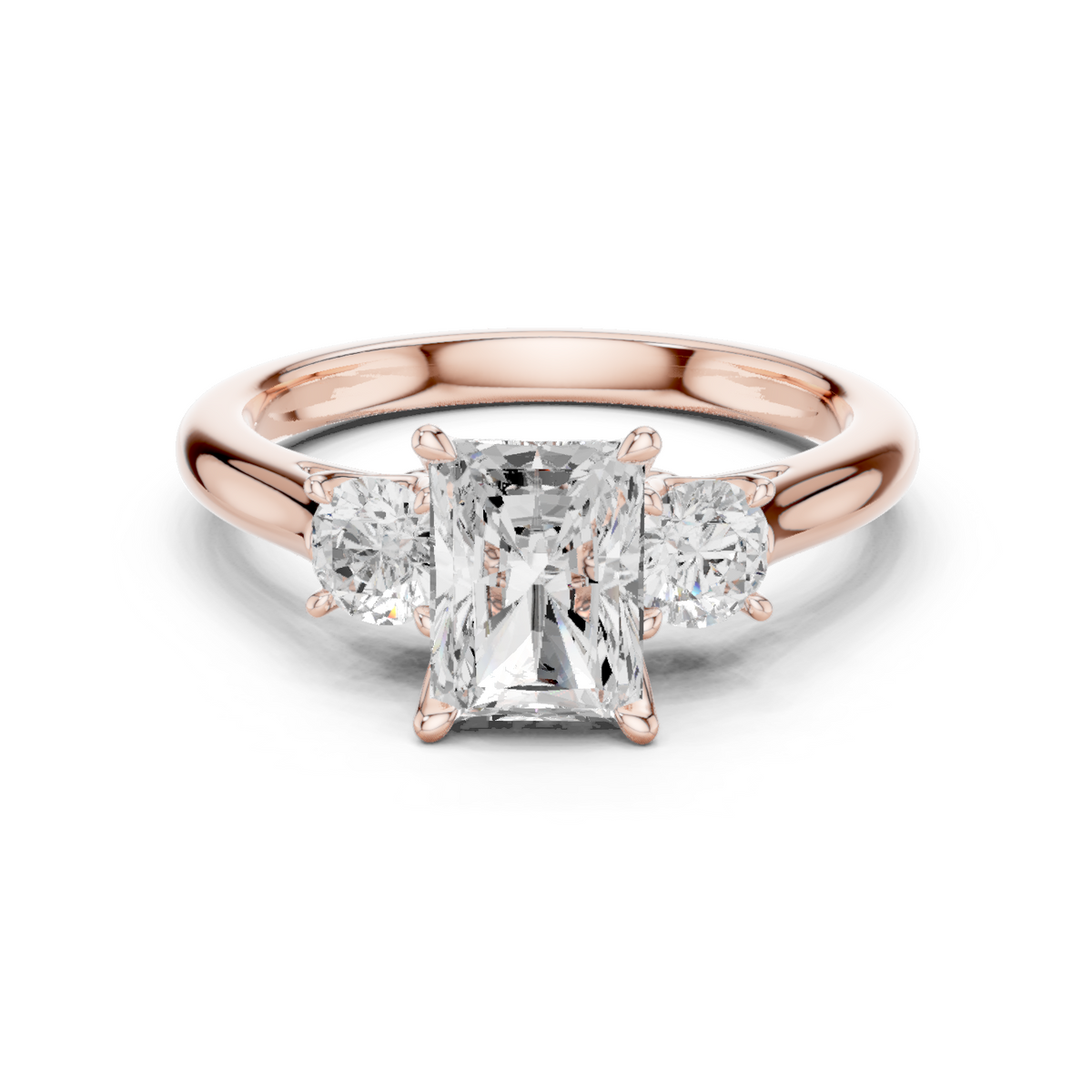 IGI Certified Radiant Cut 3 Stone Lab-Grown Diamond Proposal Ring, Rose Gold