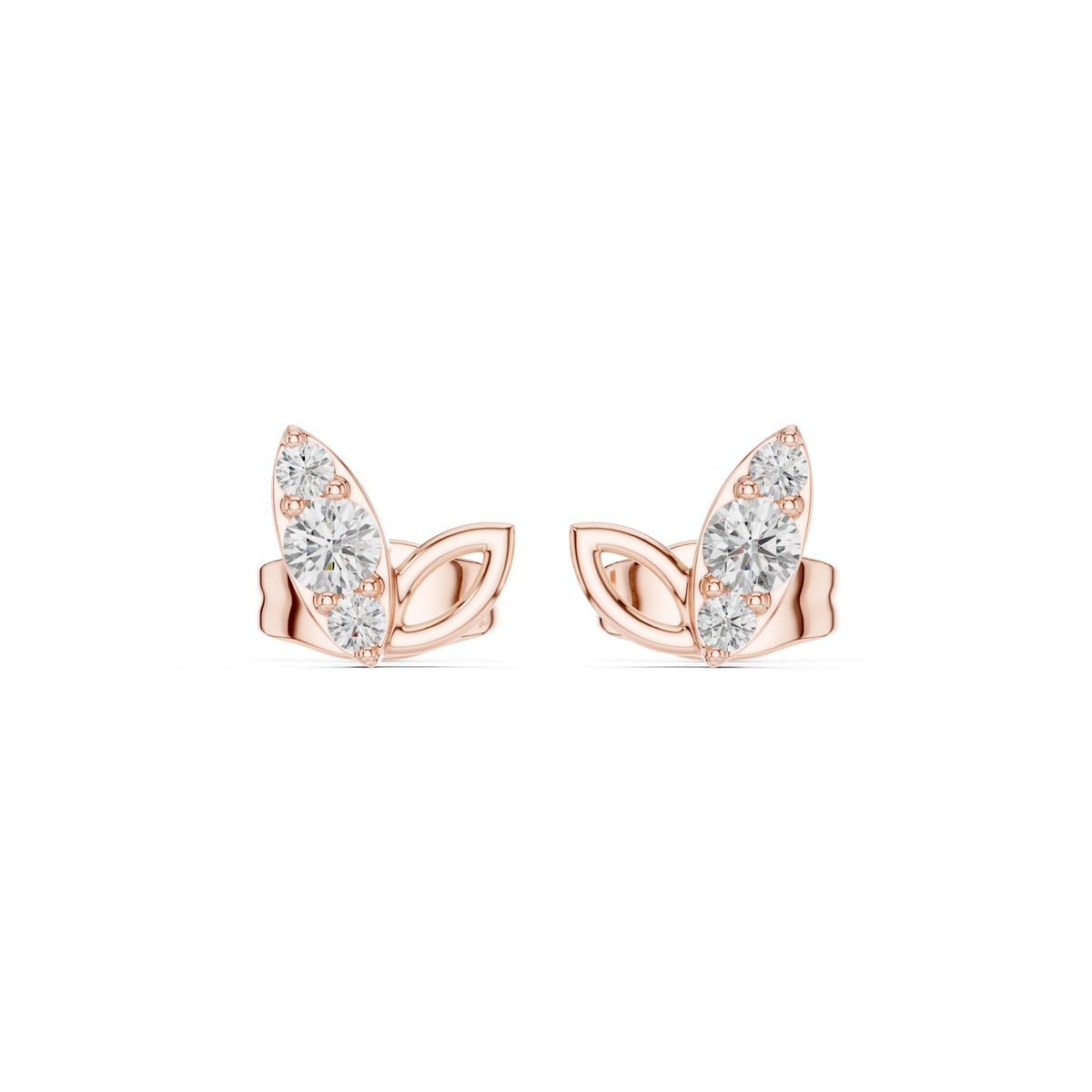 Floral Leaf IGI Certified Diamond Stud Earstuds, Rose Gold
