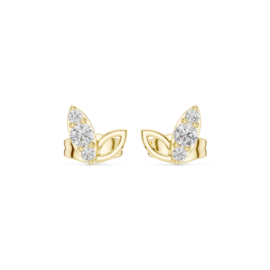Floral Leaf IGI Certified Diamond Stud Earstuds, Yellow Gold