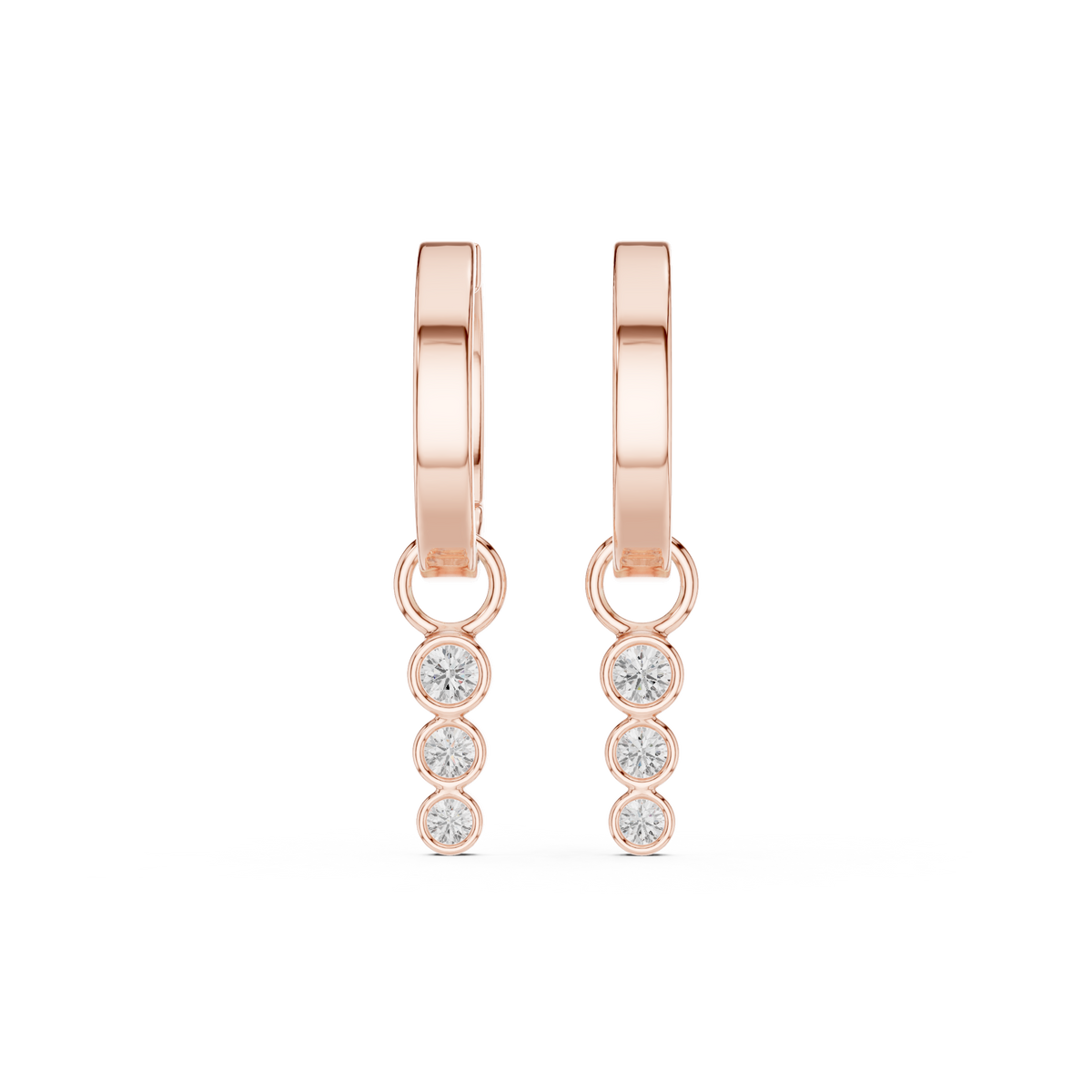 Minimalist IGI Certified Diamond Hoop Drop Earrings, Rose Gold