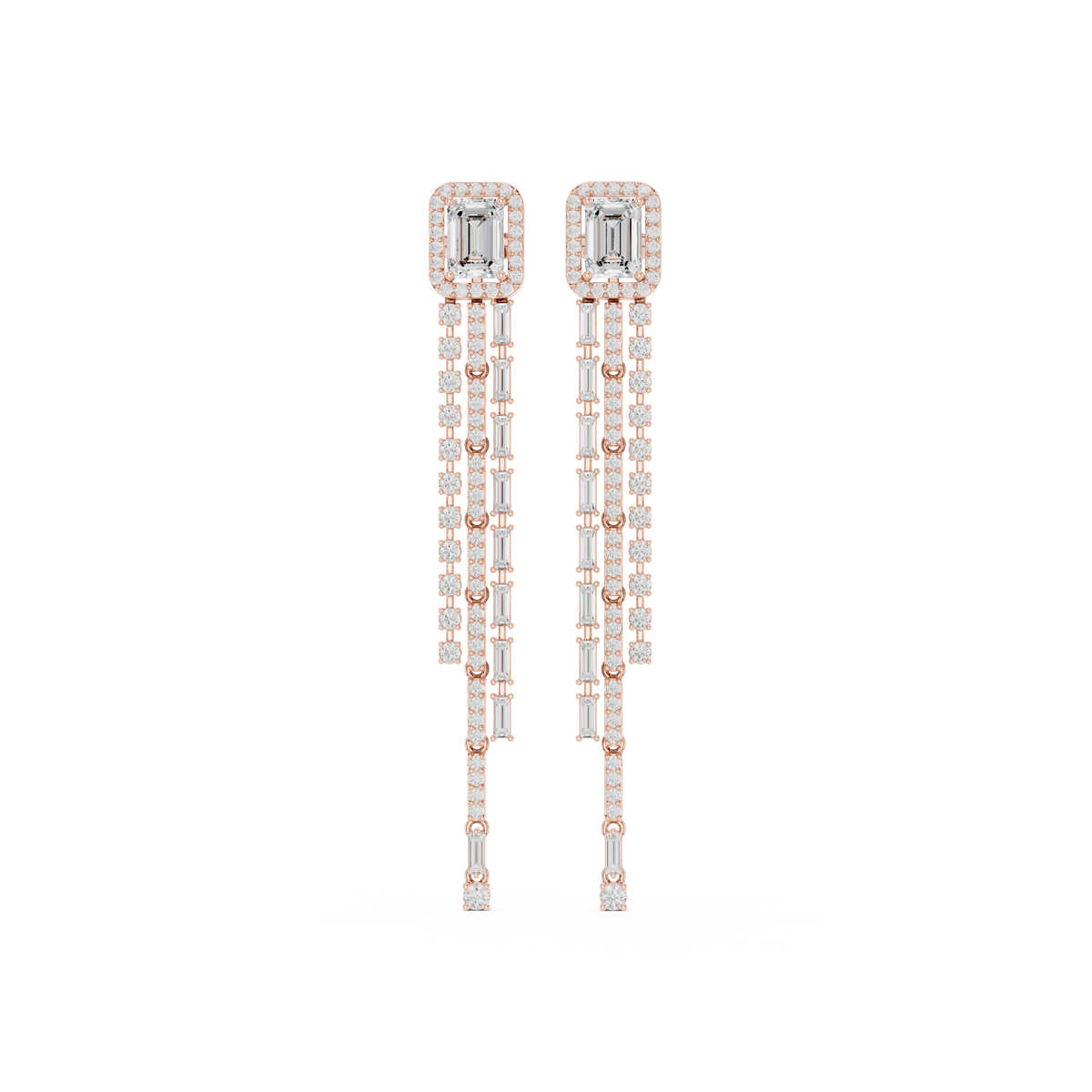 Emerald Cut IGI Certified Lab Grown Diamond Statement Earrings, Rose Gold