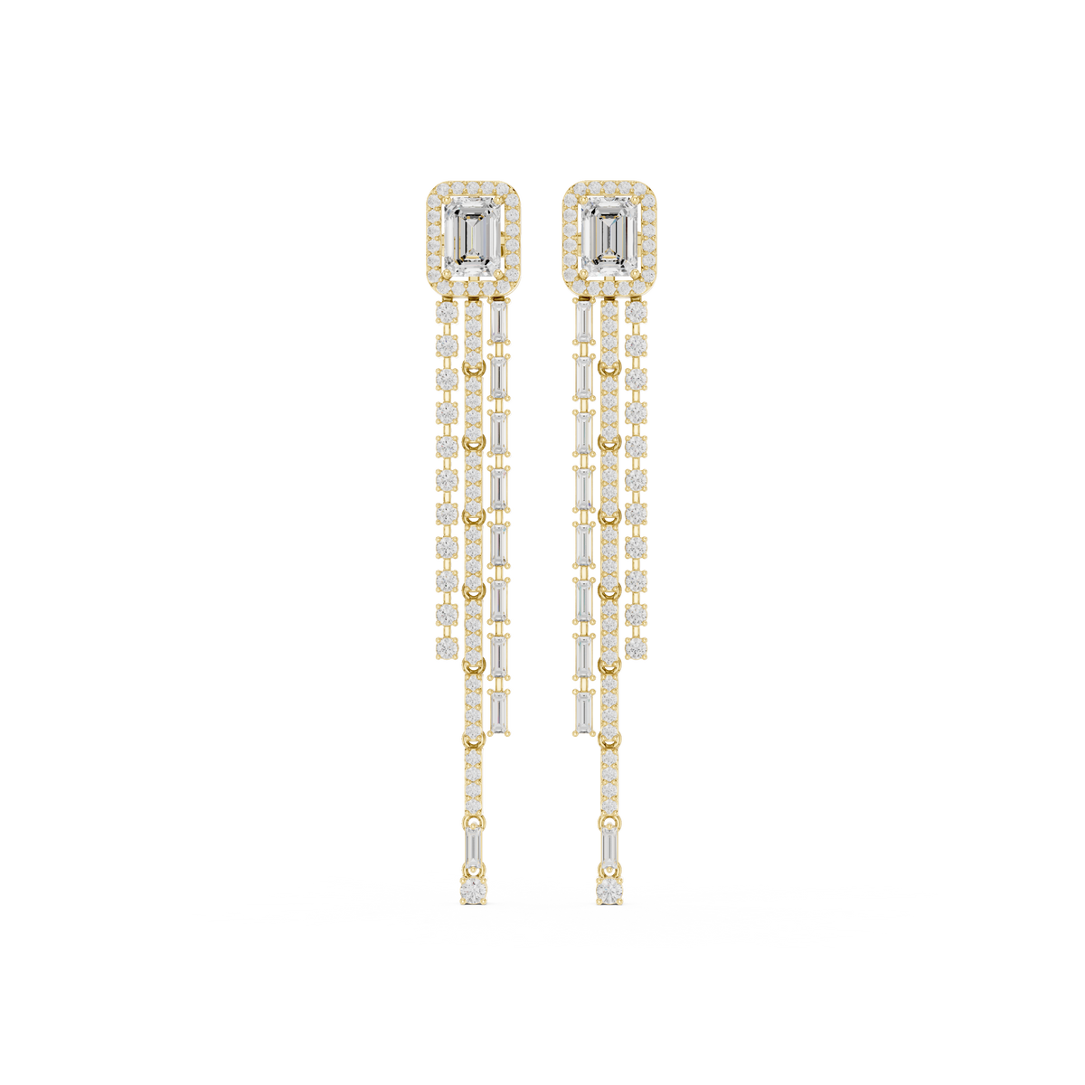 Emerald Cut IGI Certified Lab Grown Diamond Statement Earrings, Yellow Gold