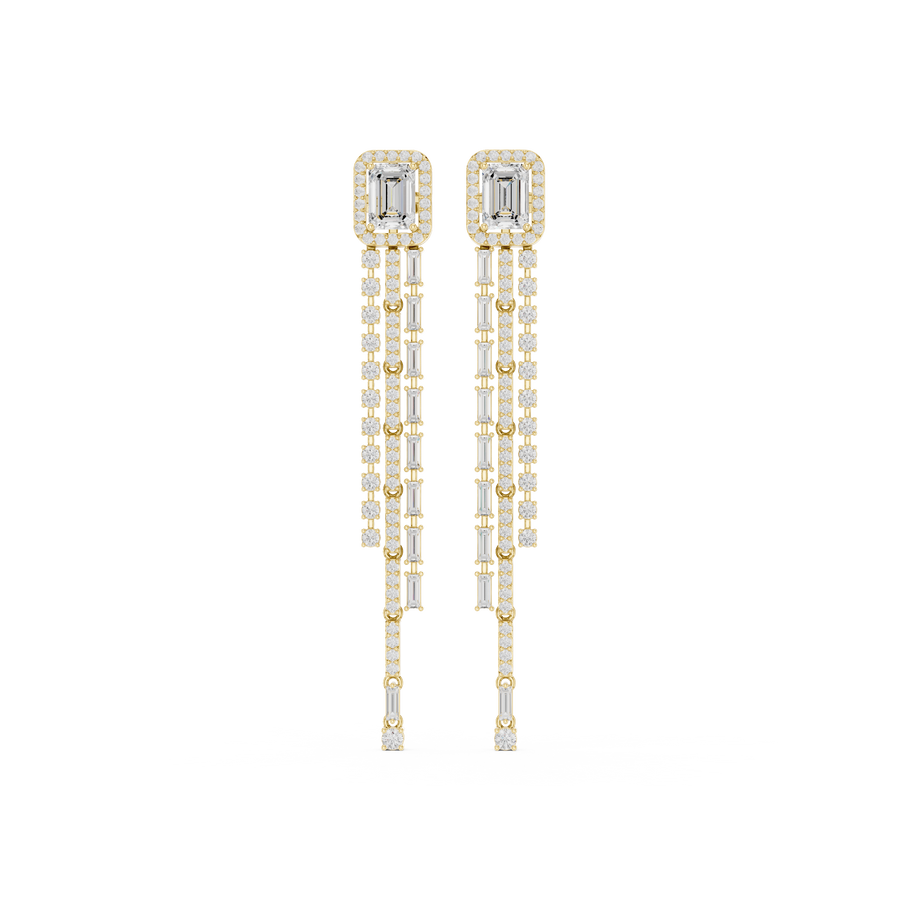 Emerald Cut IGI Certified Lab Grown Diamond Statement Earrings, Yellow Gold